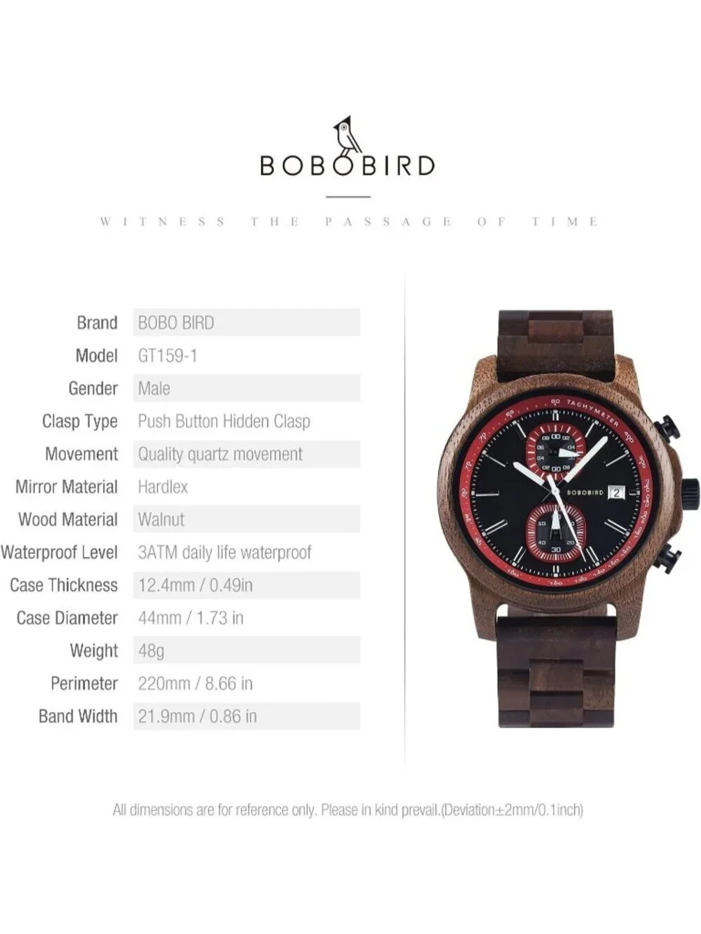Men's Red Analog Quartz Ultra-Light Luminous Chronograph Casual Wooden Watch